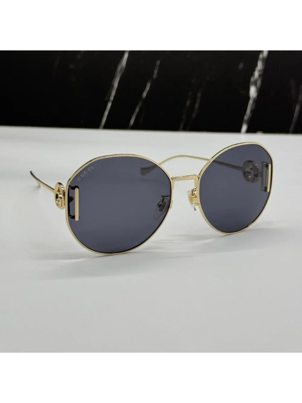 New Gucci GG1206SA 002 Women Oversized Gold Gray Sunglasses